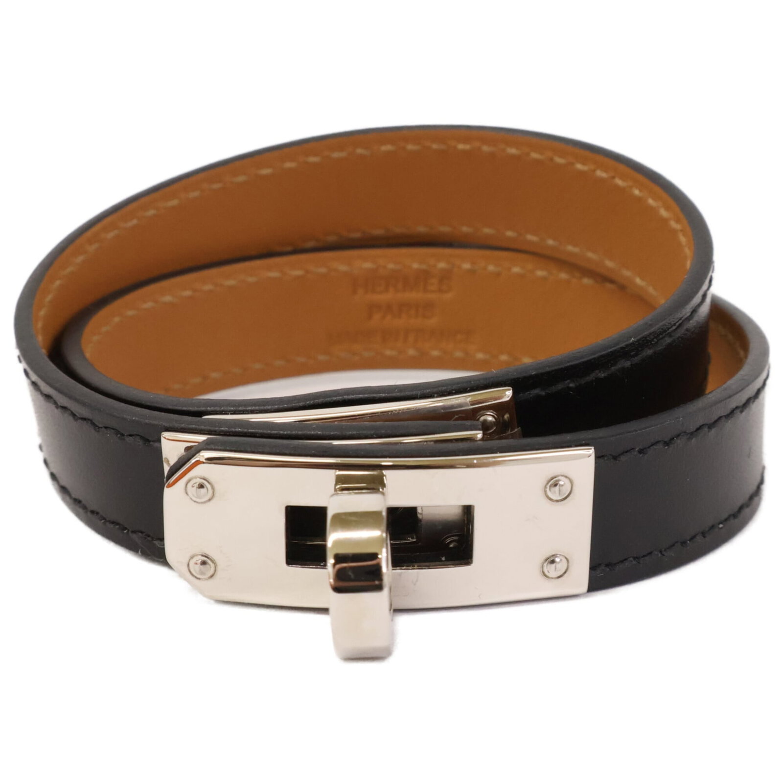 Hermes Charm Bracelet Leather: Hermes Charm Bracelet Leather Black leather charm bracelet from Hermes, featuring a sleek and sophisticated design. The 37.5cm length provides a comfortable fit for everyday wear. This classic style s