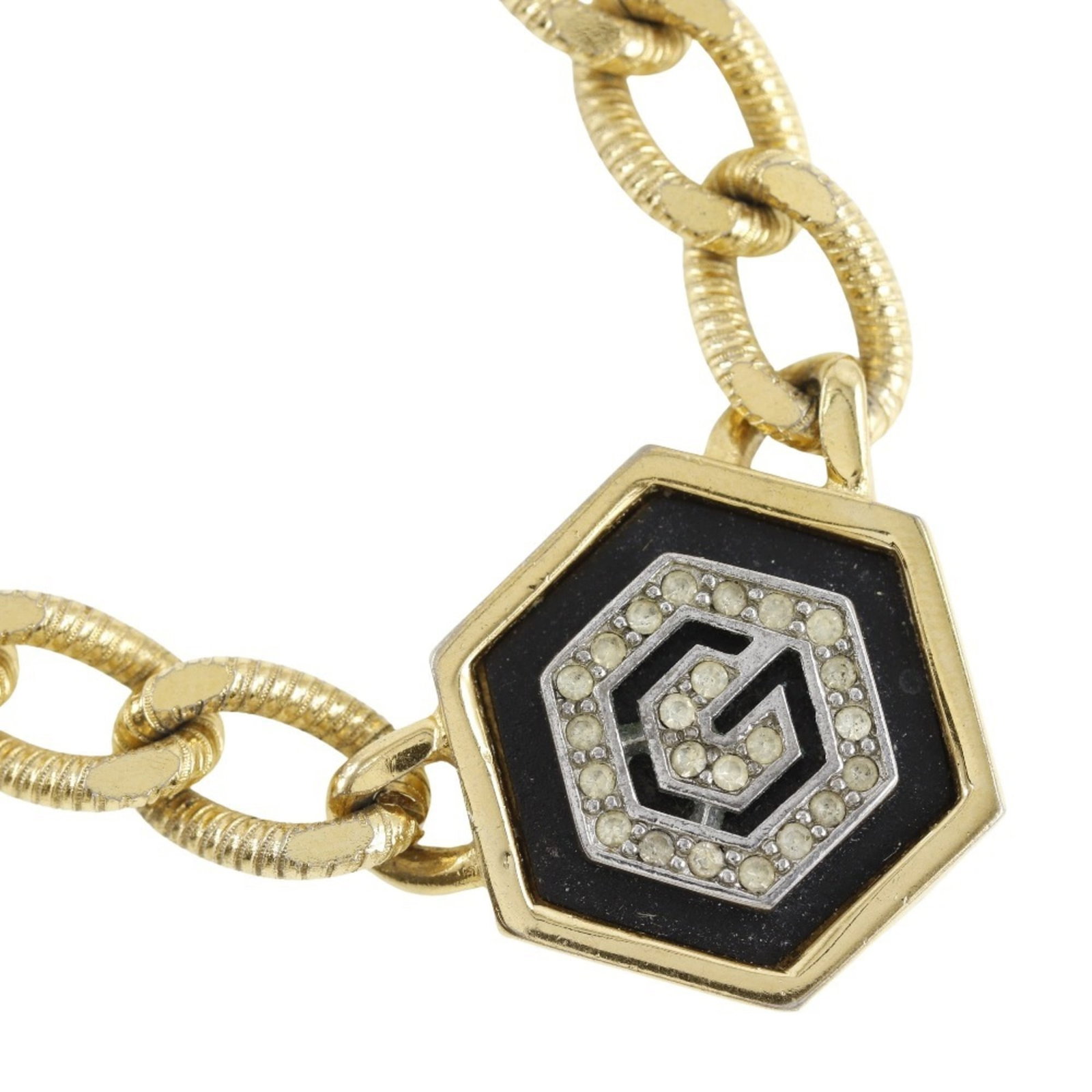 Givenchy G Necklace Gold Plated X Rhinestone Black Approx. 41.2G Logo Women'S (1 of 10)