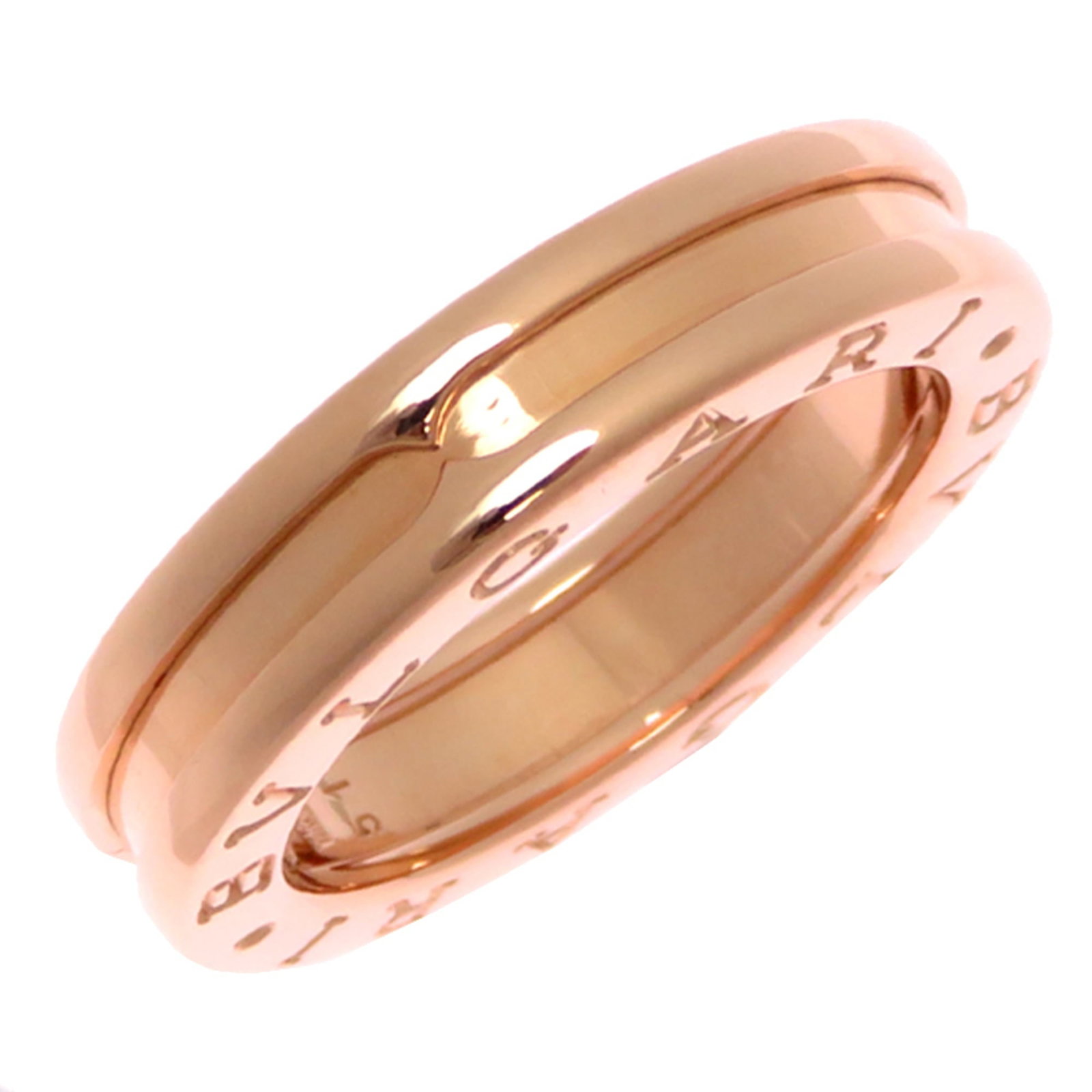 Bvlgari Band Ring Pink Gold (18K): Bvlgari Band Ring Pink Gold (18K) Pink gold (18K) band ring from Bvlgari, Italy. This 18K pink gold band features the iconic Bvlgari brand and is available in a US size 6. Made with high-quality pink 
