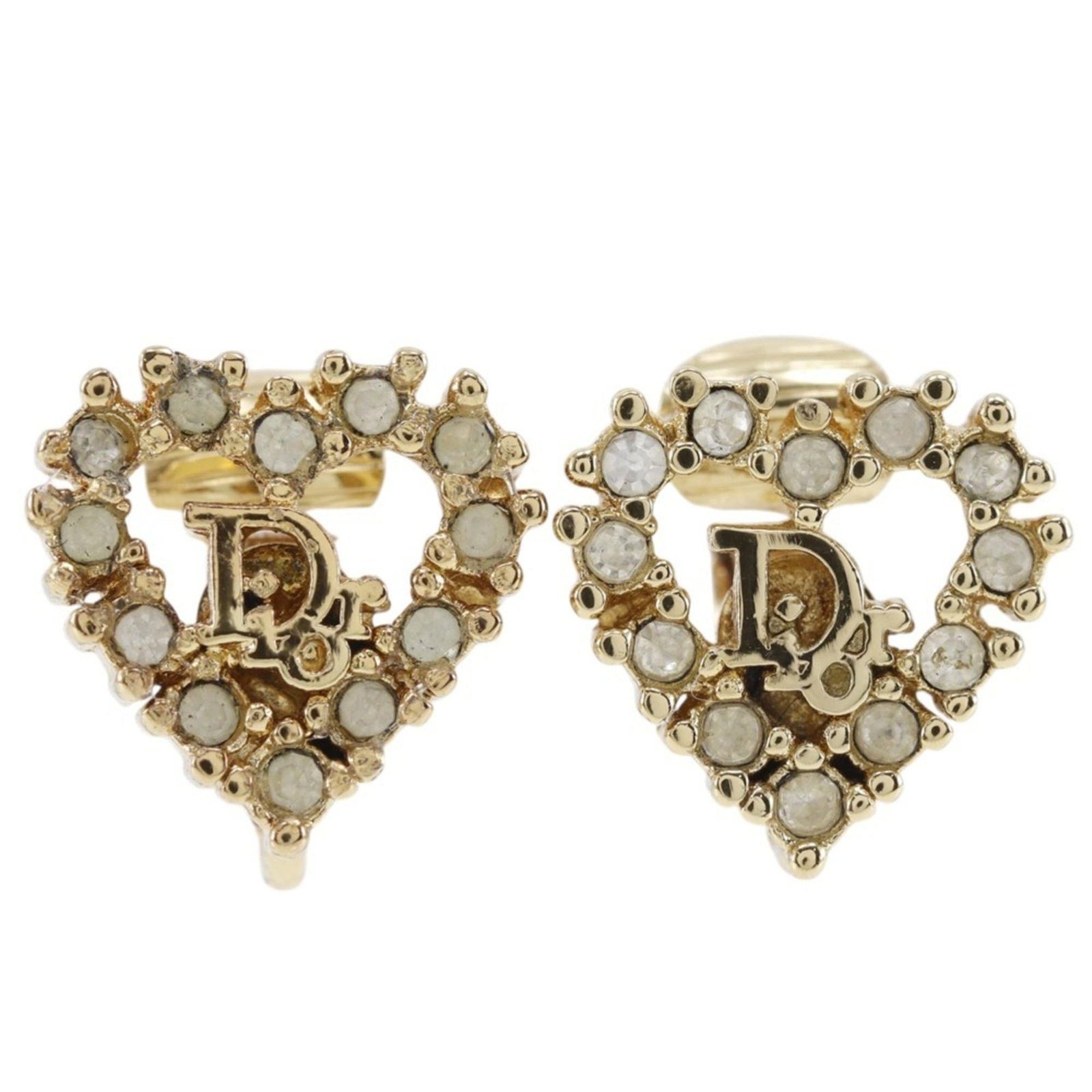 Christian Dior Clip Earrings Rhinestone Gold Plating: Christian Dior Clip Earrings Rhinestone Gold Plating Clip earrings by Christian Dior feature gold plating and rhinestones, measuring 13.00mm x 13.00mm in size. The earrings boast a striking design