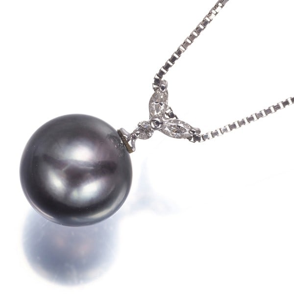 Black South Sea Pearl 10.1Mm Diamond 0.08Ct Necklace 900 850 Platinum (1 of 4)