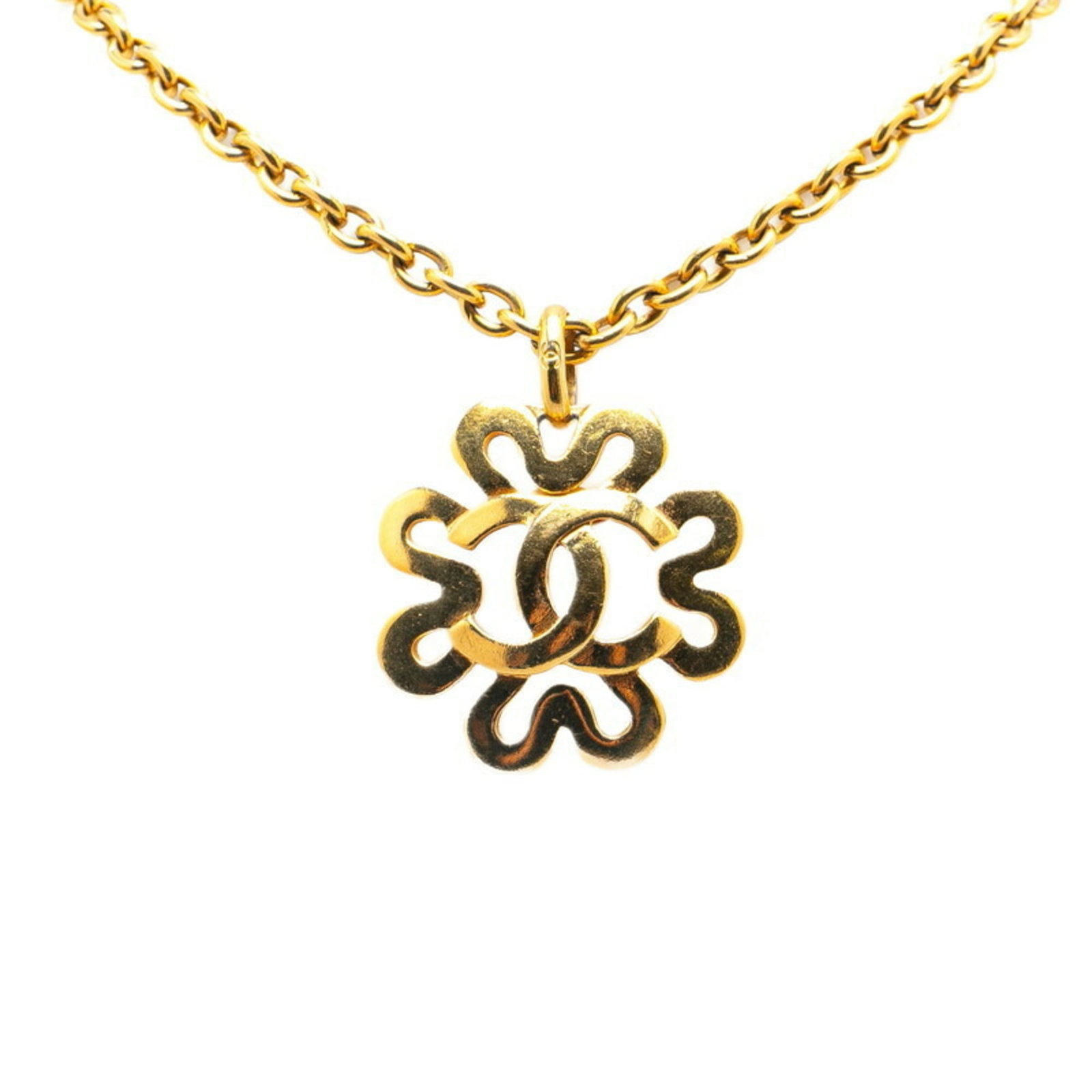 Chanel Women's Gold Necklace Coco Mark: Chanel Women's Gold Necklace Coco Mark Gold plating, Coco Mark design, and a sleek 42.3mm x 41.8mm pendant make up the details of this Chanel Women's Gold Necklace. The necklace features a gold platin