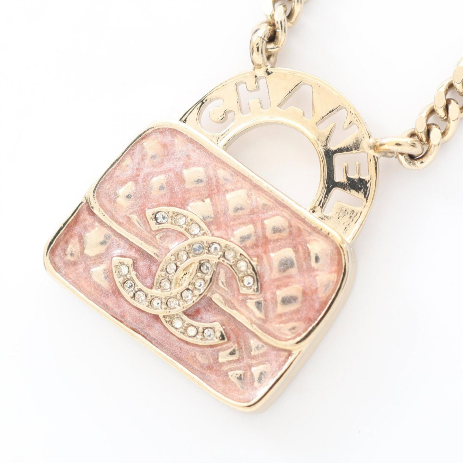 Chanel Coco Mark Back Motif Necklace Gold Plated With Rhinestones Women'S Available In Gold Pink: Chanel Coco Mark Back Motif Necklace Gold Plated With Rhinestones Women'S Available In Gold Pink Gold plated with rhinestones, this Chanel Coco Mark Back Motif Necklace features a distinctive gold