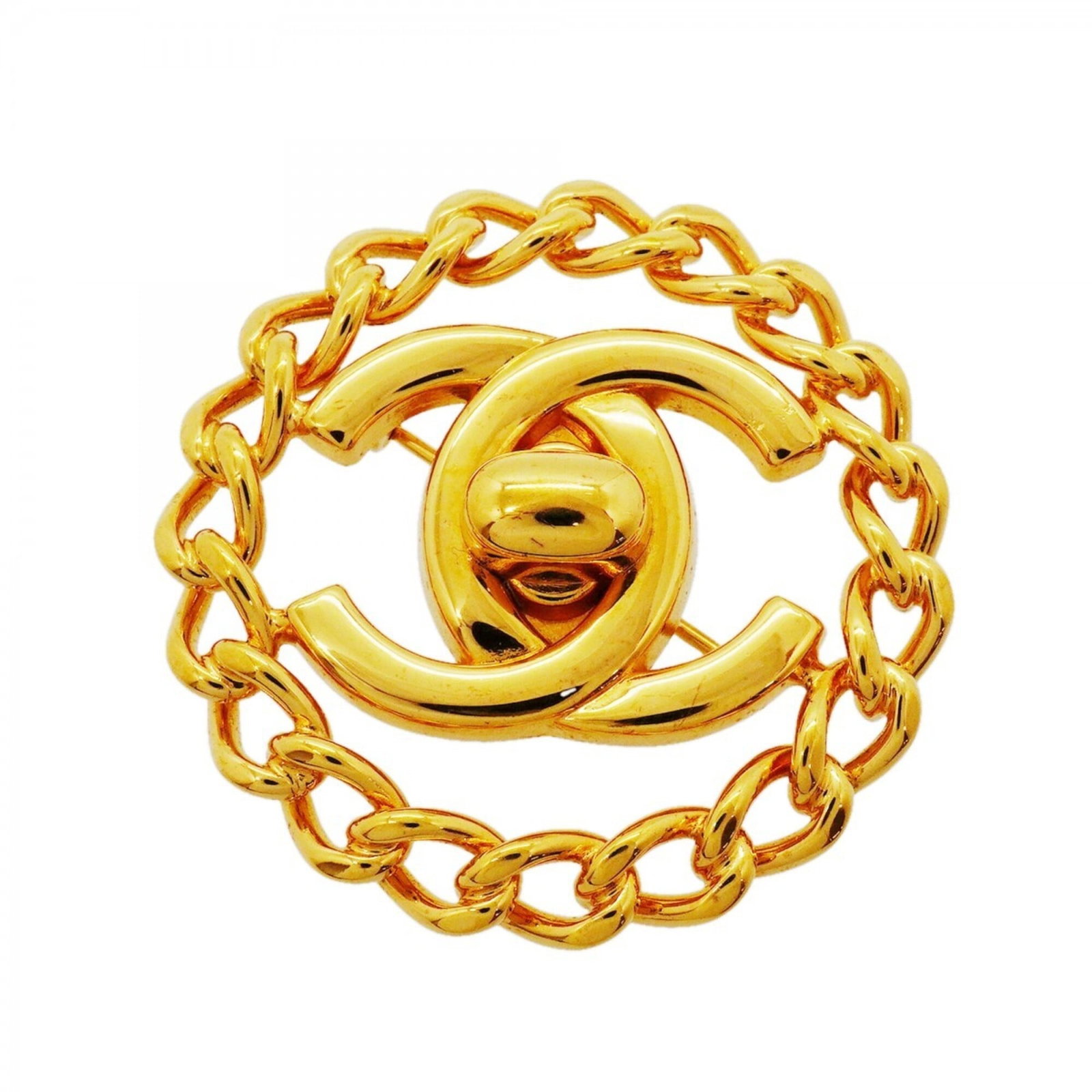Chanel Brooch Gold Plating: Chanel Brooch Gold Plating Gold plating adds a touch of luxury to this Chanel brooch, measuring 4.02cm x 4.02cm in size. The item's gold plating gives it a sleek and sophisticated appearance. A small 