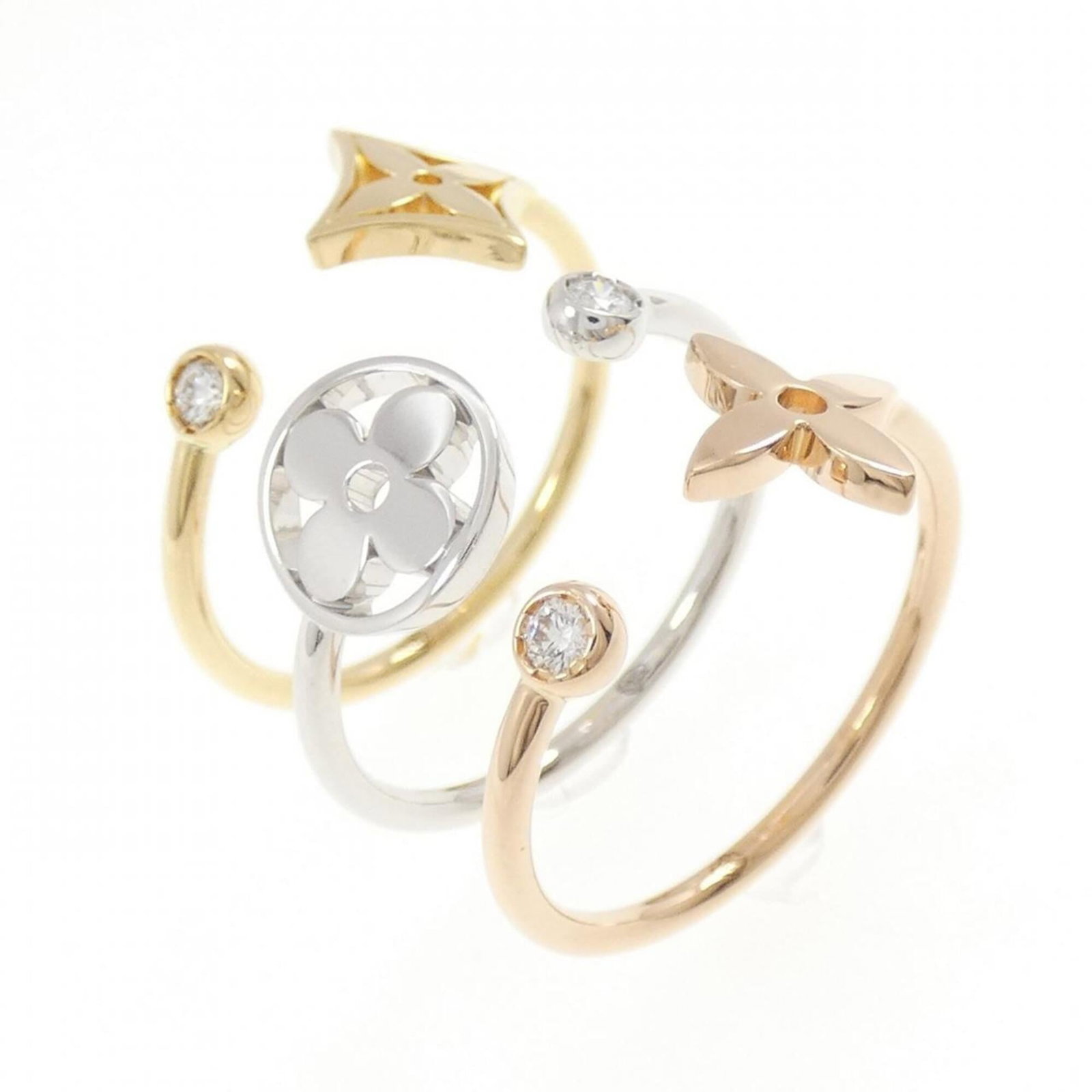 Louis Vuitton Band Ring Pink Gold (18K) White Gold (18K) Yellow Gold (18K): Louis Vuitton Band Ring Pink Gold (18K) White Gold (18K) Yellow Gold (18K) Pink gold (18K), White gold (18K), Yellow gold (18K) band ring from Louis Vuitton, available in US size 6.5 and featuring a c