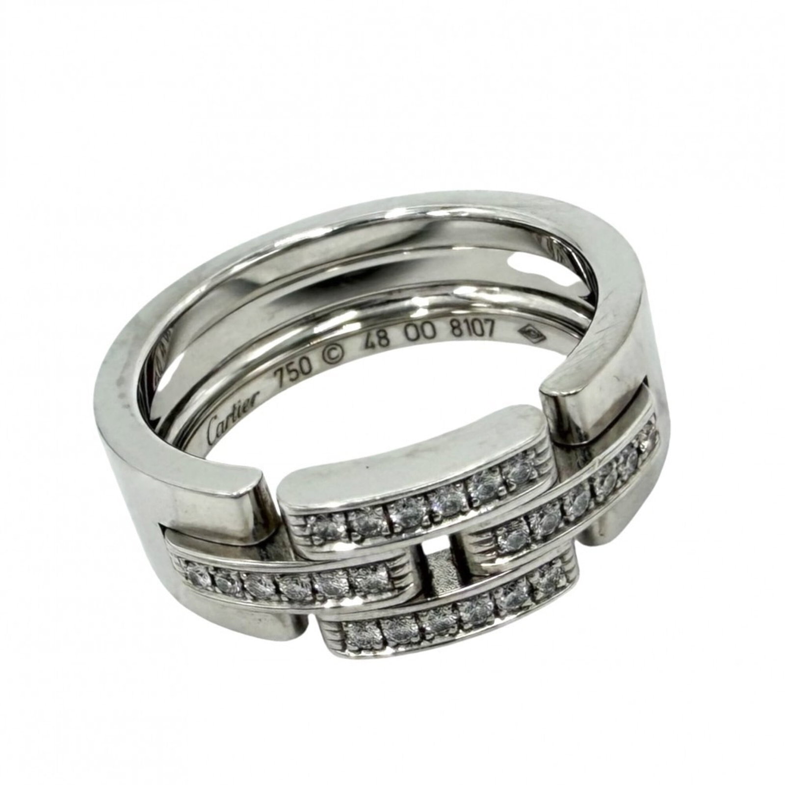 Cartier Band Ring White Gold (18K): Cartier Band Ring White Gold (18K) Cartier Band Ring White Gold (18K) features a sleek design with a signature from the artist, adding a touch of elegance to any outfit. Made from high-quality white