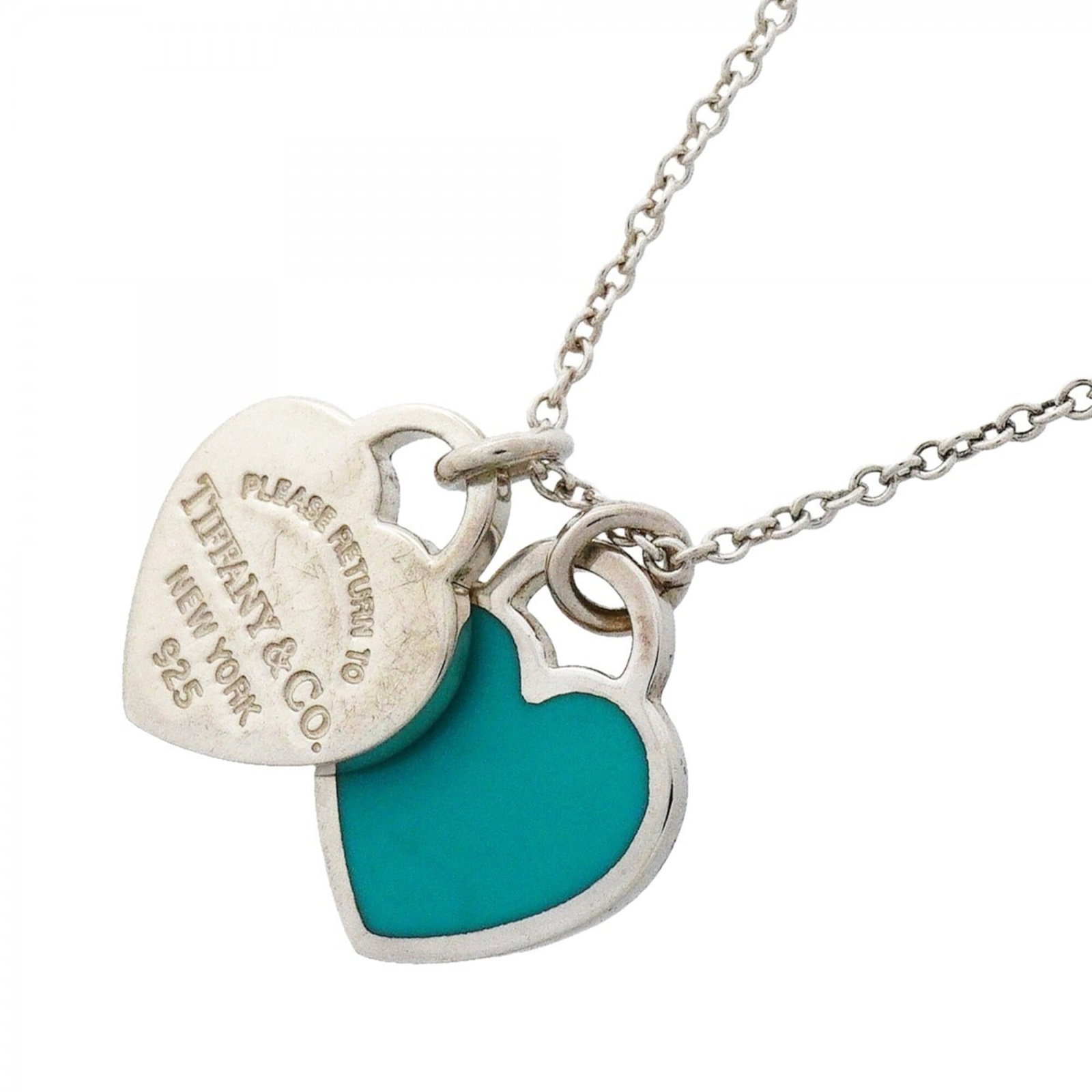 Tiffany double return heart necklace sterling silver women's blue 925: Tiffany double return heart necklace sterling silver women's blue 925 Sterling silver necklace with a blue Tiffany double return heart pendant, featuring a unique design and a comfortable 41 cm neck c