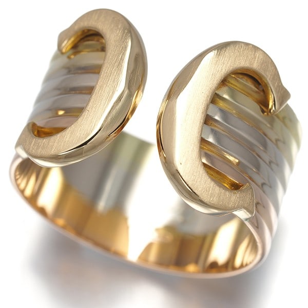 Cartier Ring 2C Double C C2 3Color Lm Eu53 18K Yg/ Wg/ Rg: Cartier Ring 2C Double C C2 3Color Lm Eu53 18K Yg/ Wg/ Rg Cartier's Double C de Cartier Ring in multi-tone gold is a timeless piece, featuring 18k yellow, white, and rose gold. With its classic