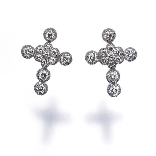 Star Jewelry Earrings Diamond 0.23Ct/ 0.23Ct Cross 18K 750 White Gold: Star Jewelry Earrings Diamond 0.23Ct/ 0.23Ct Cross 18K 750 White Gold 18k white gold stud earrings featuring two natural diamonds, totaling 0.23ct each, set in a delicate cross design that adds a