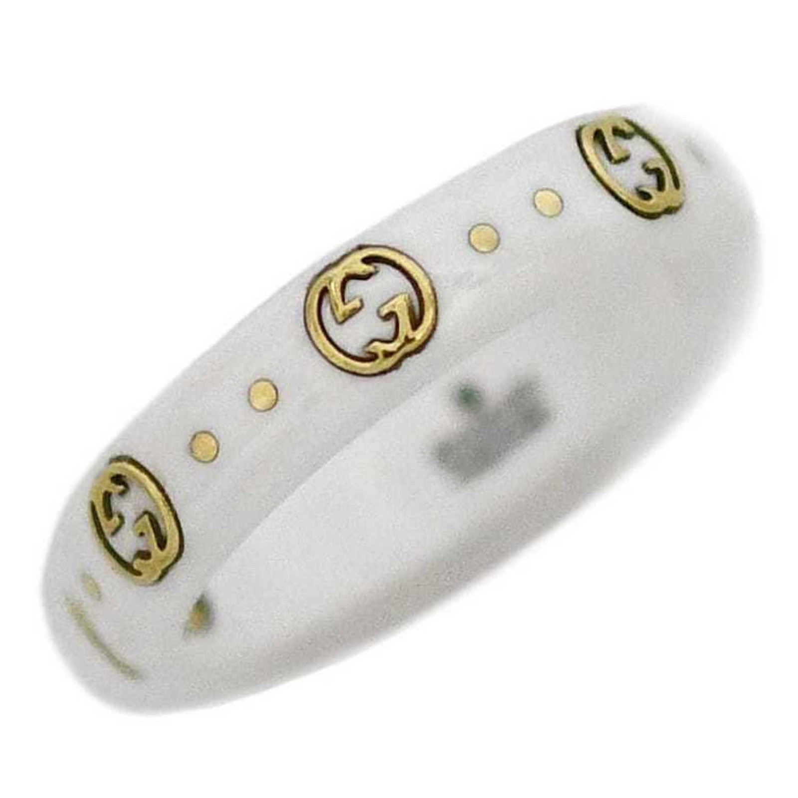 Ceramic Gold Yellow Ring Band Gucci: Ceramic Gold Yellow Ring Band Gucci Ceramic and yellow gold (18K) come together in this striking band ring from Gucci, featuring a bold white ceramic design. The piece is presented with a dust bag and