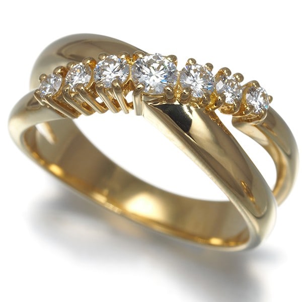 Mikimoto Ring Diamond 0.29Ct Cross Line Us5.25-5.5 18K 750 Yellow Gold (1 of 5)