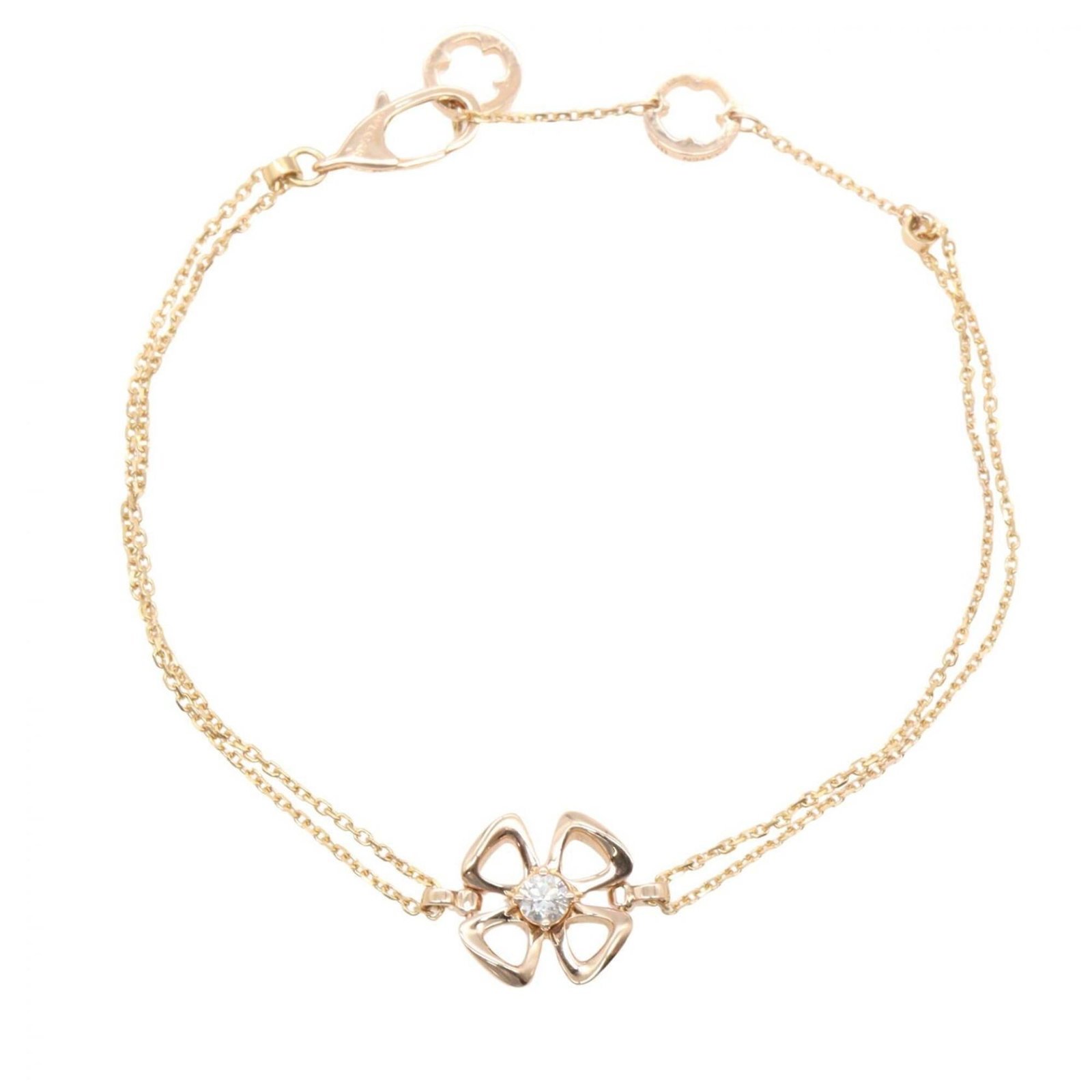 Pink Gold 18K Bvlgari Charm: Pink Gold 18K Bvlgari Charm Pink Gold 18K Bvlgari Charm - A delicate and elegant charm bracelet featuring 18K pink gold, measuring approximately 15.5cm to 17.5cm in length. The clear crystal adds a to