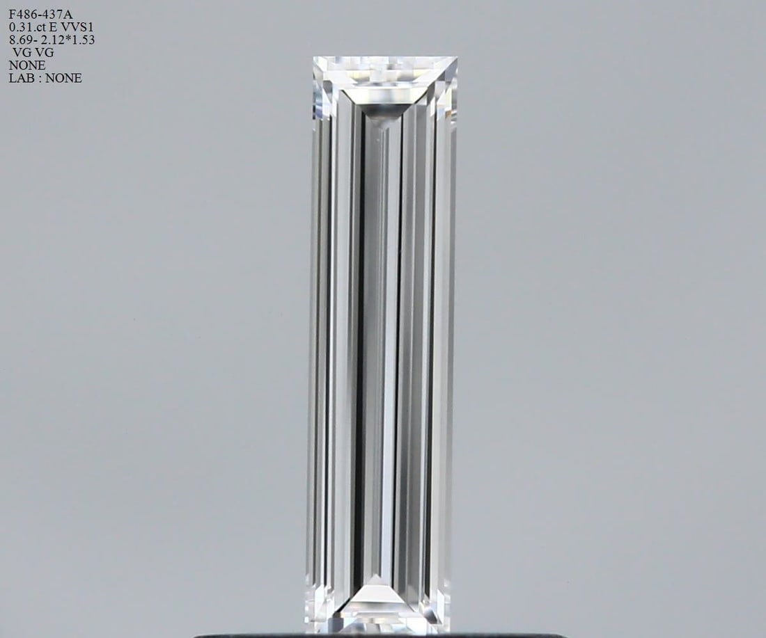 Baguette 0.31ct E VVS1 - Loose Natural Diamond: Baguette 0.31ct E VVS1 - Loose Natural Diamond The Baguette features a natural diamond with an impressive 0.31ct carat weight, graded as E in color and VVS1 in clarity, showcasing exceptional brillian