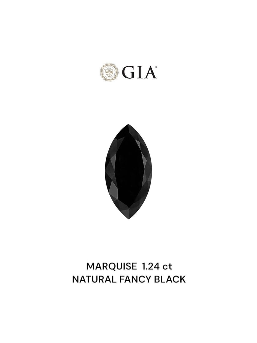 GIA Marquise 1.24ct Fancy Black VVS2 - Loose Natural Diamond: GIA Marquise 1.24ct Fancy Black VVS2 - Loose Natural Diamond GIA Marquise cut diamond with exceptional clarity and polish, boasting a Fancy Black color grade. Measuring 9.92L x 5.01W x 3.07H, this 1.2