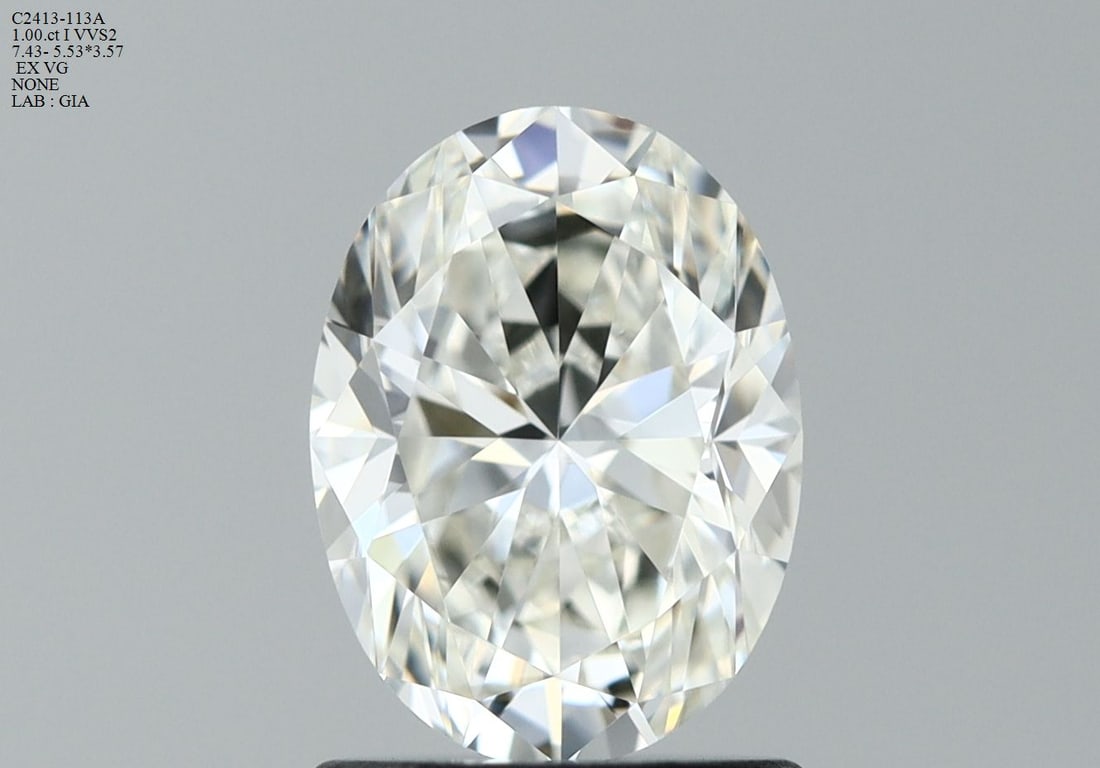 GIA Oval 1.0ct I VVS2 - Loose Natural Diamond: GIA Oval 1.0ct I VVS2 - Loose Natural Diamond GIA Oval Cut Diamond with Exceptional Clarity and Polish. This 1.0ct I VVS2 loose natural diamond boasts an EX polish and VG symmetry, making it a