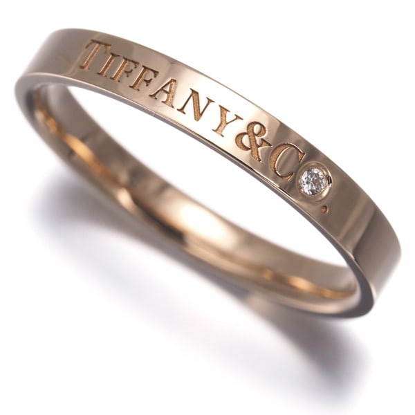 Diamond Ring Flat Band T Co Rose Gold 18K 750 1P US8: Diamond Ring Flat Band T Co Rose Gold 18K 750 1P US8 Tiffany & Co.'s 18k rose gold flat band ring showcases a natural diamond, set in a elegant design. The ring's slender profile and delicate details 