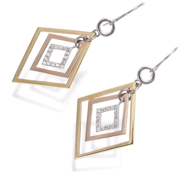 Diamond 0.08Ct/ 0.08Ct 3Color Rhombus Earrings 18K Yg/ Rg/ Pt 900 (1 of 4)