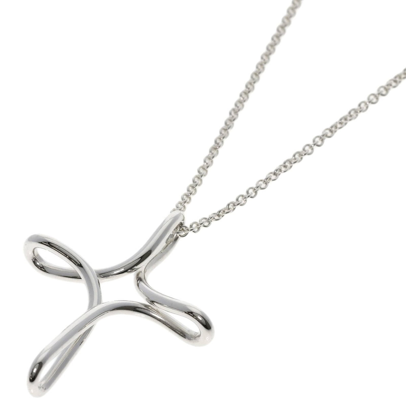 Open necklace silver for women's cross by Tiffany & Co.: Open necklace silver for women's cross by Tiffany & Co. Silver necklace with cross pendant from Tiffany & Co. features a 36.4mm x 28.7mm silver pendant and adjustable neck circumference of 45 cm,