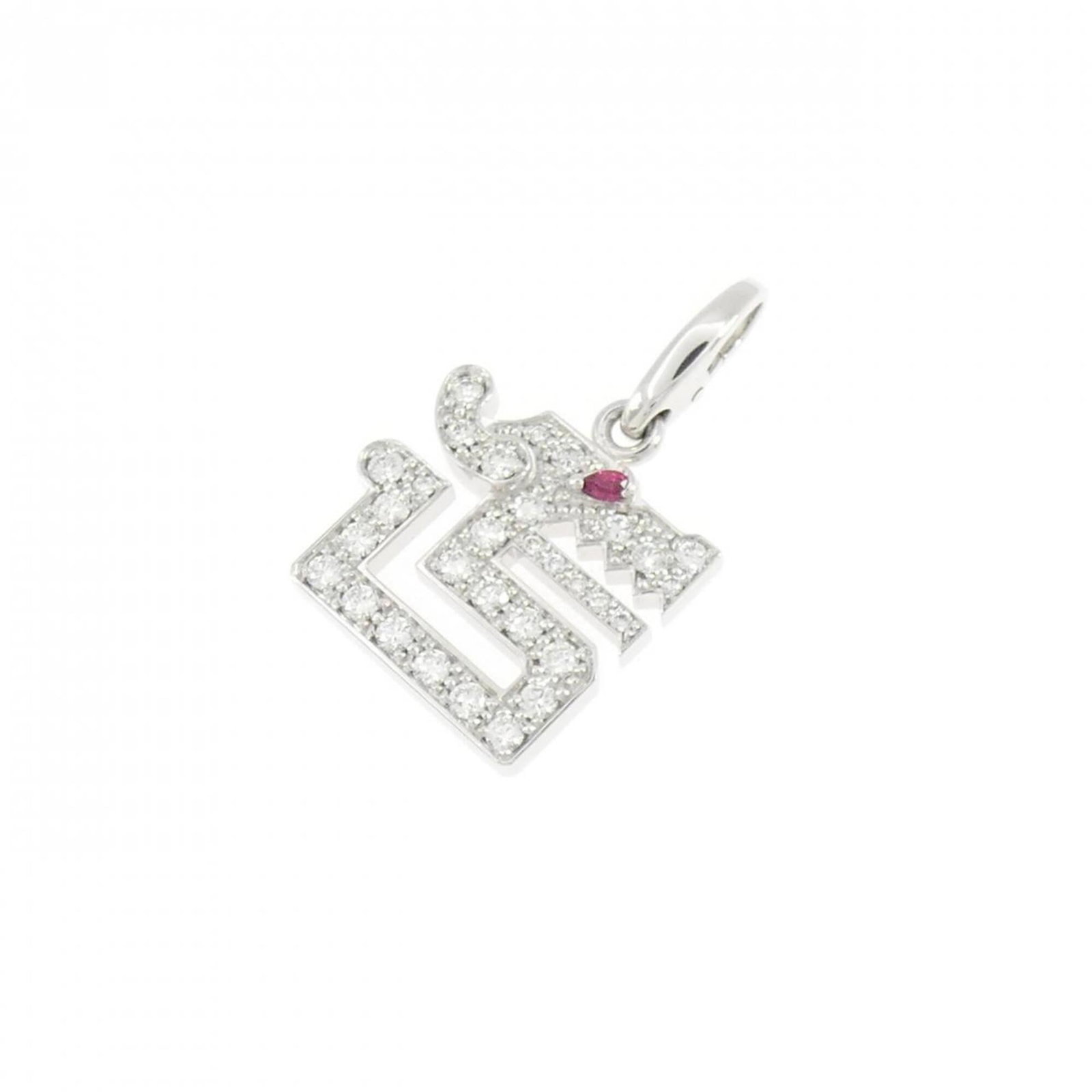 Cartier Necklace Charm White Gold (18K): Cartier Necklace Charm White Gold (18K) Cartier's signature white gold (18K) necklace charm boasts a striking combination of diamond and ruby stones, carefully set to create a truly eye-catching desig