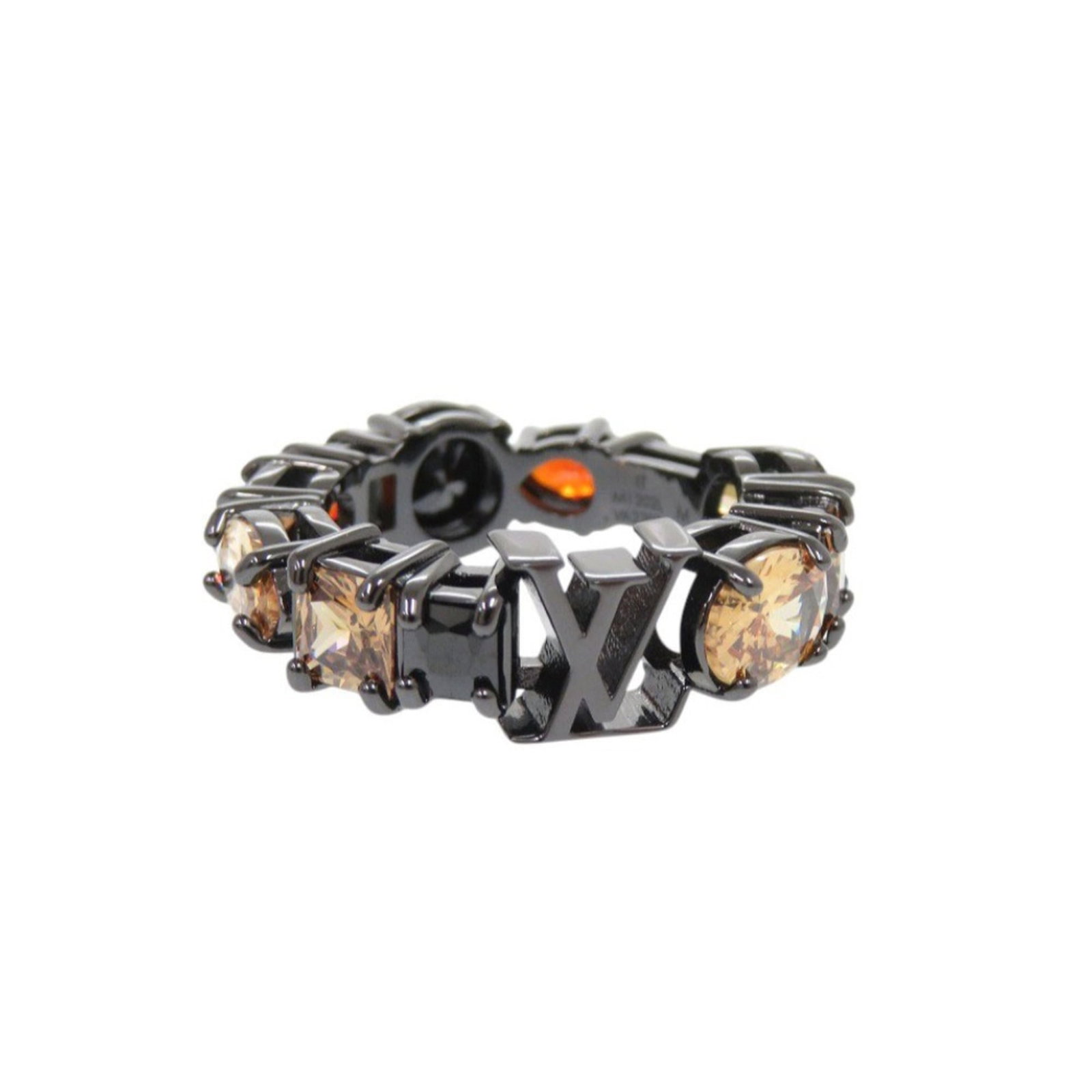 Metal band ring by Louis Vuitton: Metal band ring by Louis Vuitton Metal band ring by Louis Vuitton, featuring black metal construction and a US size 9.5 fit. This men's band ring showcases the iconic brand's signature style with its 