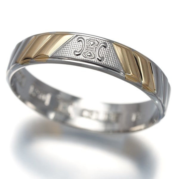 Celine Ring Macadam Wedding Band Bicolor Logo Us6.5-6.75 Pt 850/ 18K Yg: Celine Ring Macadam Wedding Band Bicolor Logo Us6.5-6.75 Pt 850/ 18K Yg US6.5-6.75 Pt Celine Platinum Macadam Wedding Band Bicolor Logo 18K Yellow Gold Ring with 850 Purity, featuring a striking