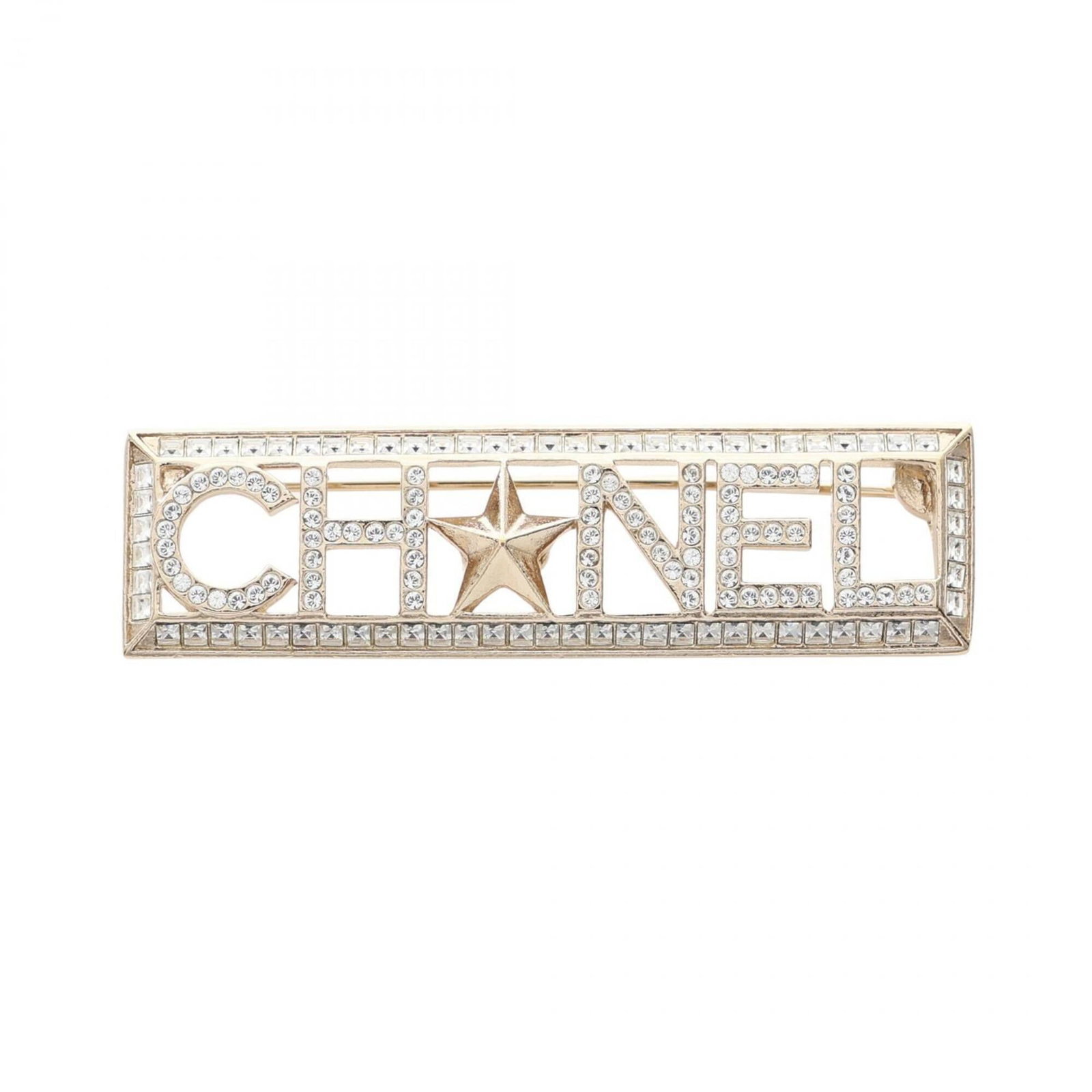 Chanel Brooch Gold Plating: Chanel Brooch Gold Plating Chanel Brooch Gold Plating - A stunning gold-plated brooch featuring clear, gold, and white rhinestone accents. Measuring 1.5cm x 5.4cm in size, it boasts a sleek design tha