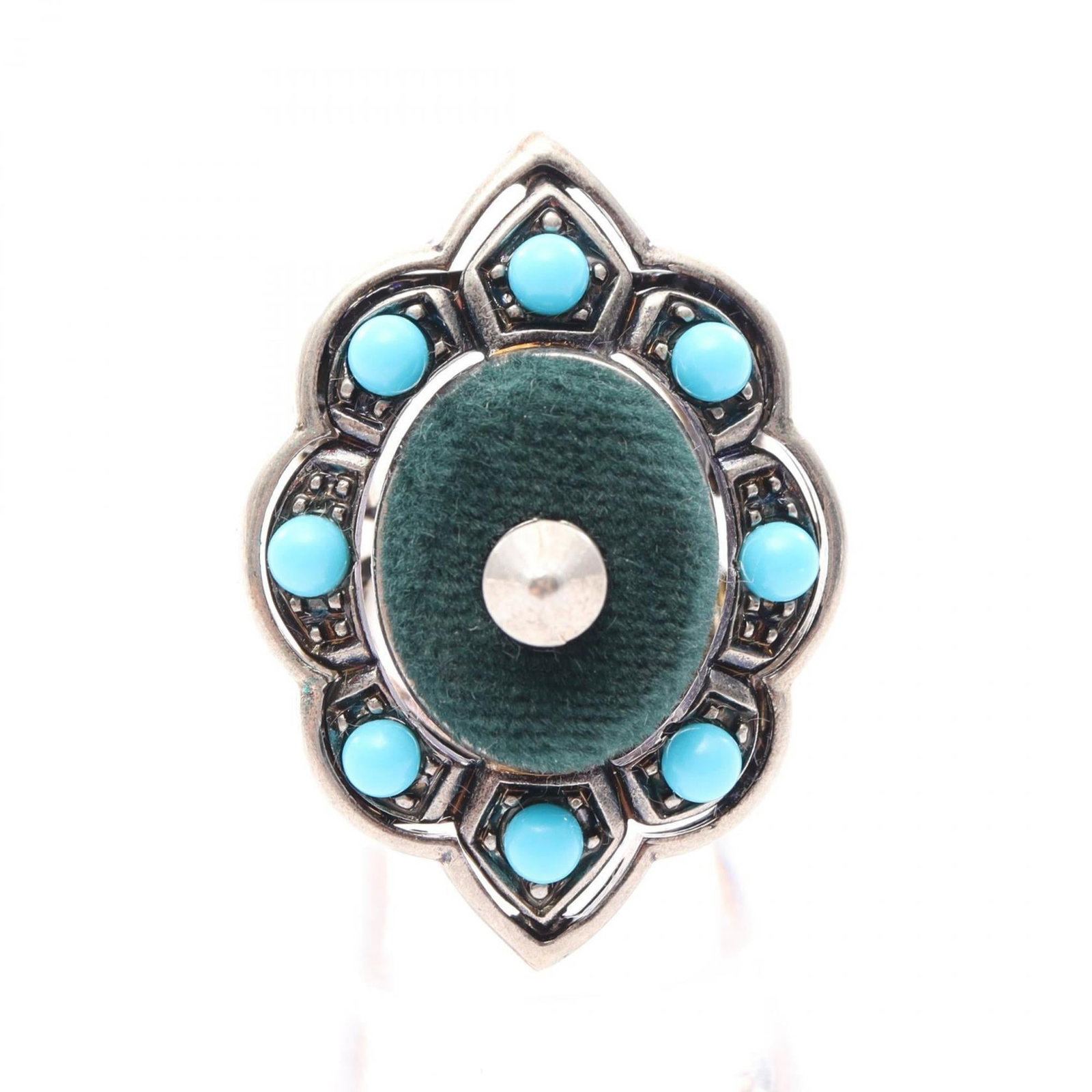 Band Ring of Gucci: Band Ring of Gucci Blue Turquoise Band Ring from Gucci features a striking turquoise stone set in silver. This band ring showcases the iconic Gucci style with a sleek and modern design. The US size