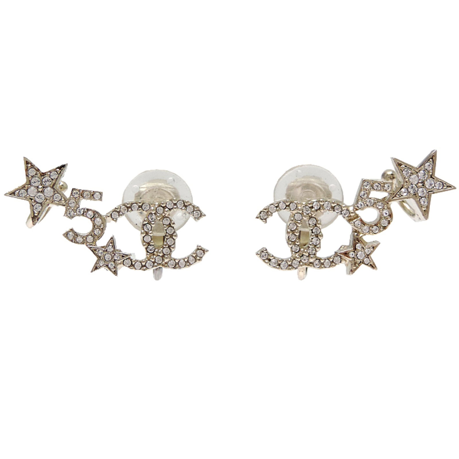 Chanel Clip Earrings Metal Rhinestone: Chanel Clip Earrings Metal Rhinestone Metal and rhinestone details add glamour to these clip earrings from Chanel, a French luxury brand. The AB8071 model features metal construction with intricate rh