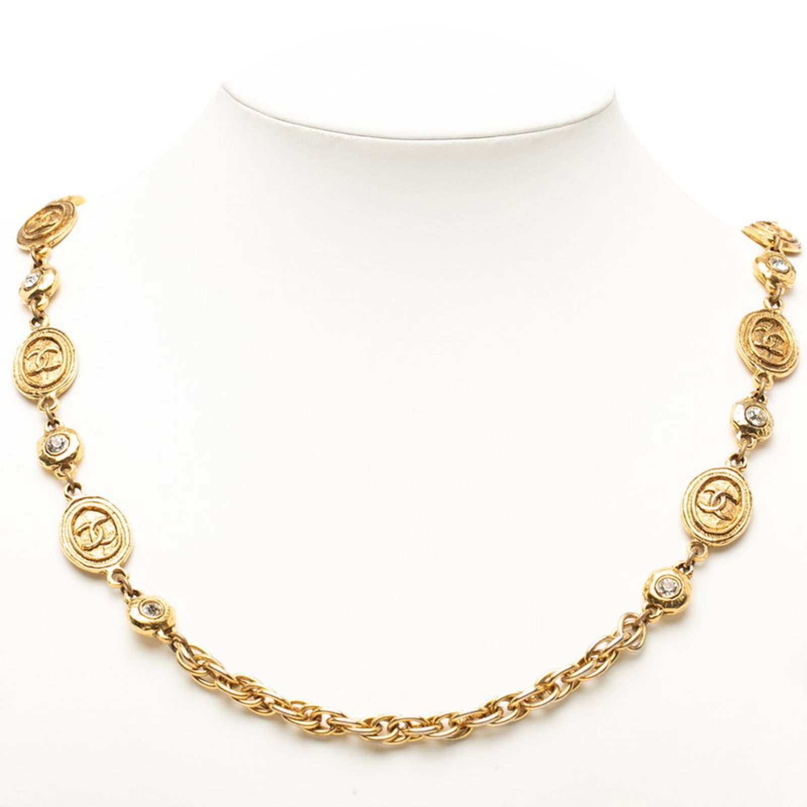 Coco Chanel Mark Necklace Gold Rhinestone Plated Women's Necklace: Coco Chanel Mark Necklace Gold Rhinestone Plated Women's Necklace Gold Rhinestone Plated Necklace from Coco Chanel. This women's necklace features a gold plated chain and rhinestone accents, adding a 