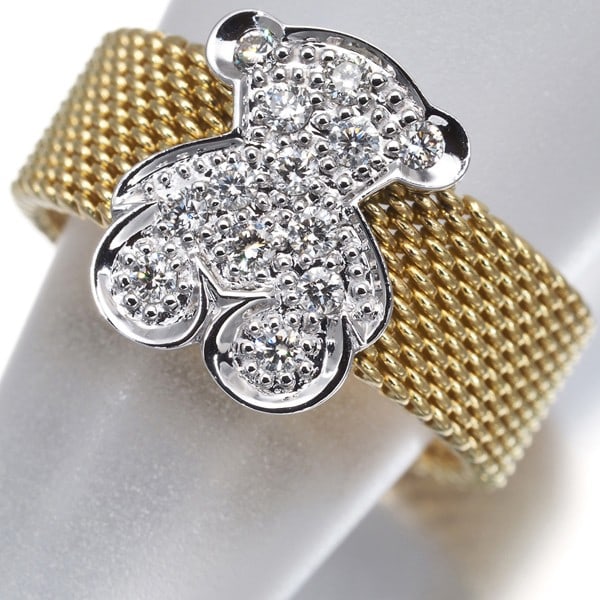 Tous Ring Diamond Bear Mesh Us5.25-5.5 18K Yg/ Wg: Tous Ring Diamond Bear Mesh Us5.25-5.5 18K Yg/ Wg 18k multi-tone gold metal ring featuring a natural diamond, available in US size 5.25-5.5. The ring boasts a unique design with a base shank of 6.8mm