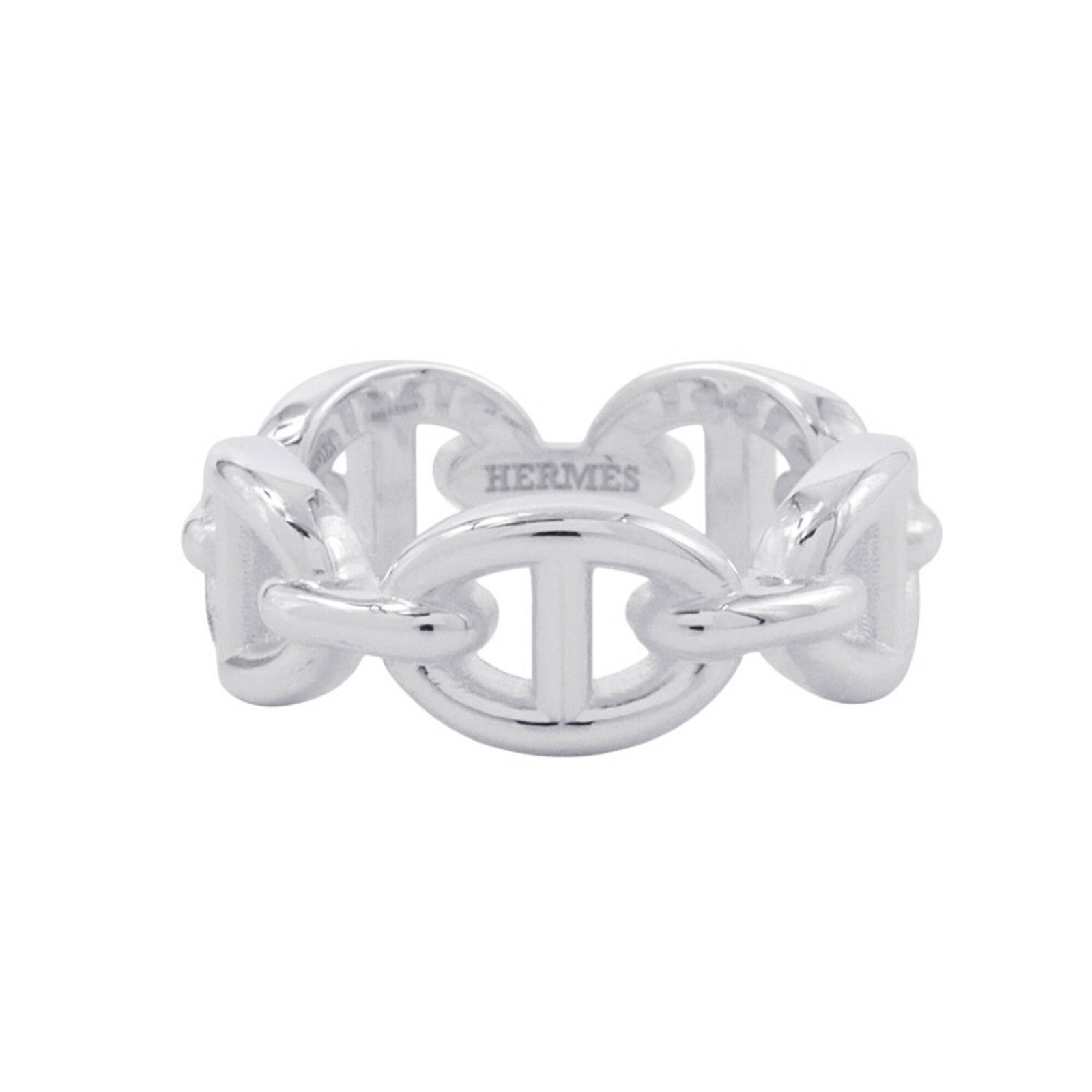 Ring of Silver Band by Hermes: Ring of Silver Band by Hermes Silver Band by Hermes, crafted from high-quality silver (925), features a sleek and modern design. This stylish band ring is available in size 5 US and made from genuine