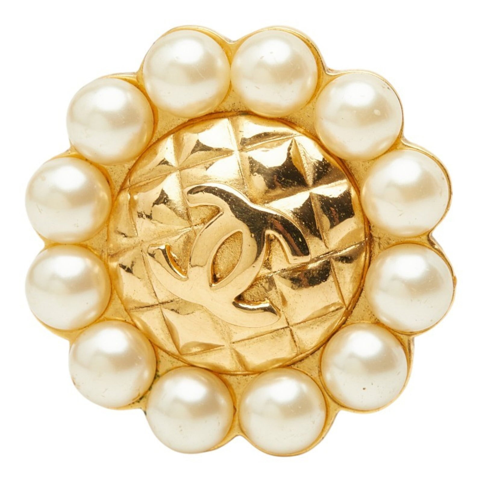 Chanel Clip Earrings Artificial Pearl Gold Plating (1 of 4)