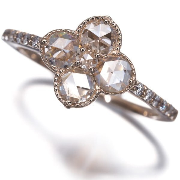 Diamond 0.53Ct Rose-Cut Flower Ring 18K 750 Rose Gold: Diamond 0.53Ct Rose-Cut Flower Ring 18K 750 Rose Gold The 0.53ct diamond rose-cut flower ring in 18k rose gold is a delicate and elegant design, featuring a natural diamond as the main stone. The ring