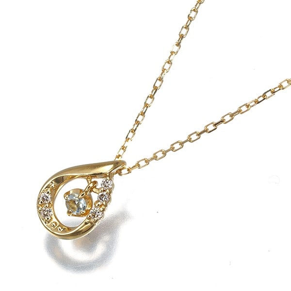Diamond Teardrop Necklace in 18K Yellow Gold with Aquamarine: Diamond Teardrop Necklace in 18K Yellow Gold with Aquamarine 18k Yellow Gold Teardrop Necklace with Aquamarine Pendant. This elegant necklace features a natural aquamarine stone paired with diamond ac