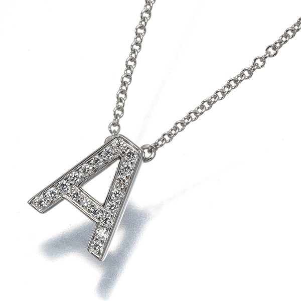 Tiffany&Co. Necklace Diamond Letter Initial Alphabet A 950 Platinum: Tiffany&Co. Necklace Diamond Letter Initial Alphabet A 950 Platinum Tiffany&Co. Necklace Diamond Letter Initial Alphabet A 950 Platinum - A stunning platinum pendant featuring a natural diamond set