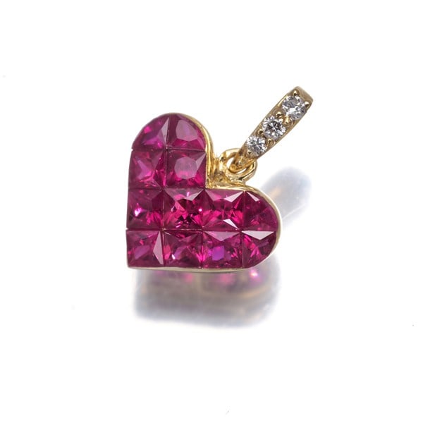 Ruby 0.73Ct Diamond 0.02Ct Heart Pendant 18K 750 Yellow Gold (1 of 4)