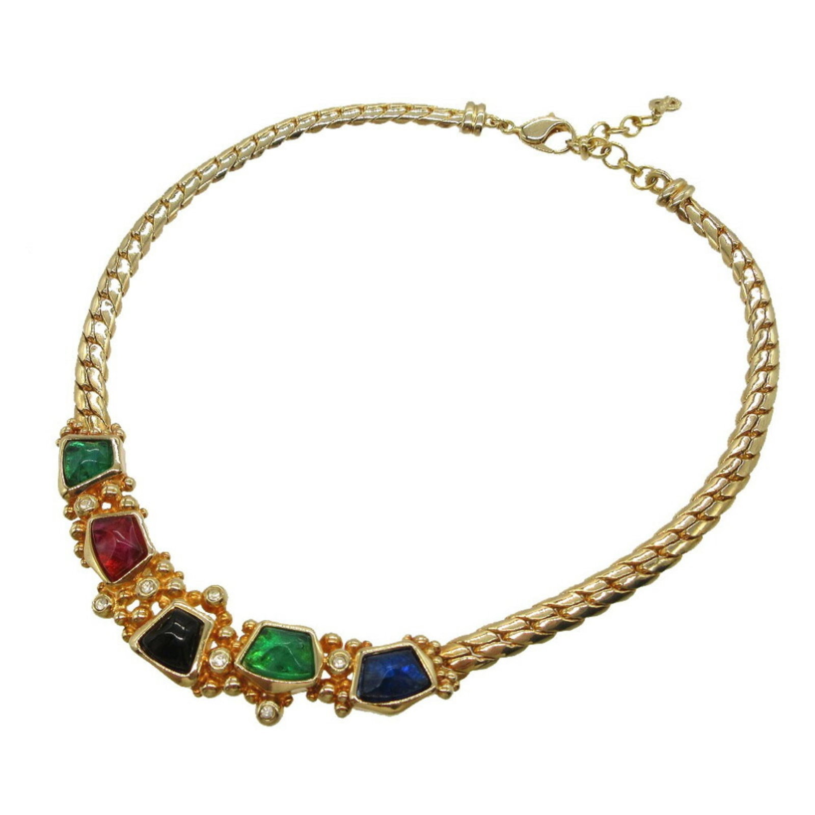 Christian Dior Choker Metal/ Stone Gold/ Multicolor 1111Christian: Christian Dior Choker Metal/ Stone Gold/ Multicolor 1111Christian Gold and multicolor stones adorn the Christian Dior choker, adding a touch of luxury to any outfit. The metal necklace features a