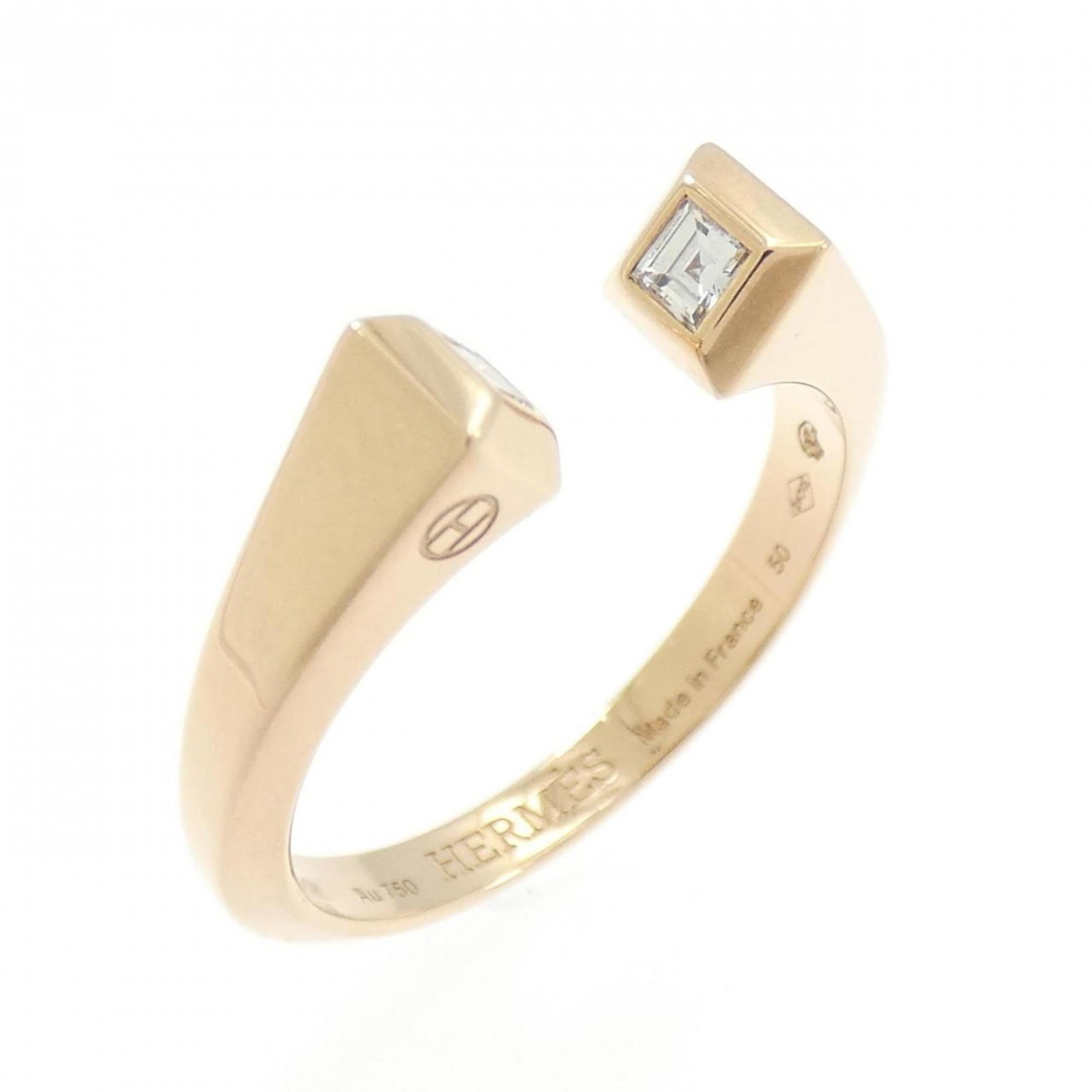 Pink Gold 18K Ring Band Hermes: Pink Gold 18K Ring Band Hermes Pink gold (18K) band ring from Hermes, available in US size 5.5. This pink gold band features the iconic brand style and is made with high-quality materials. A
