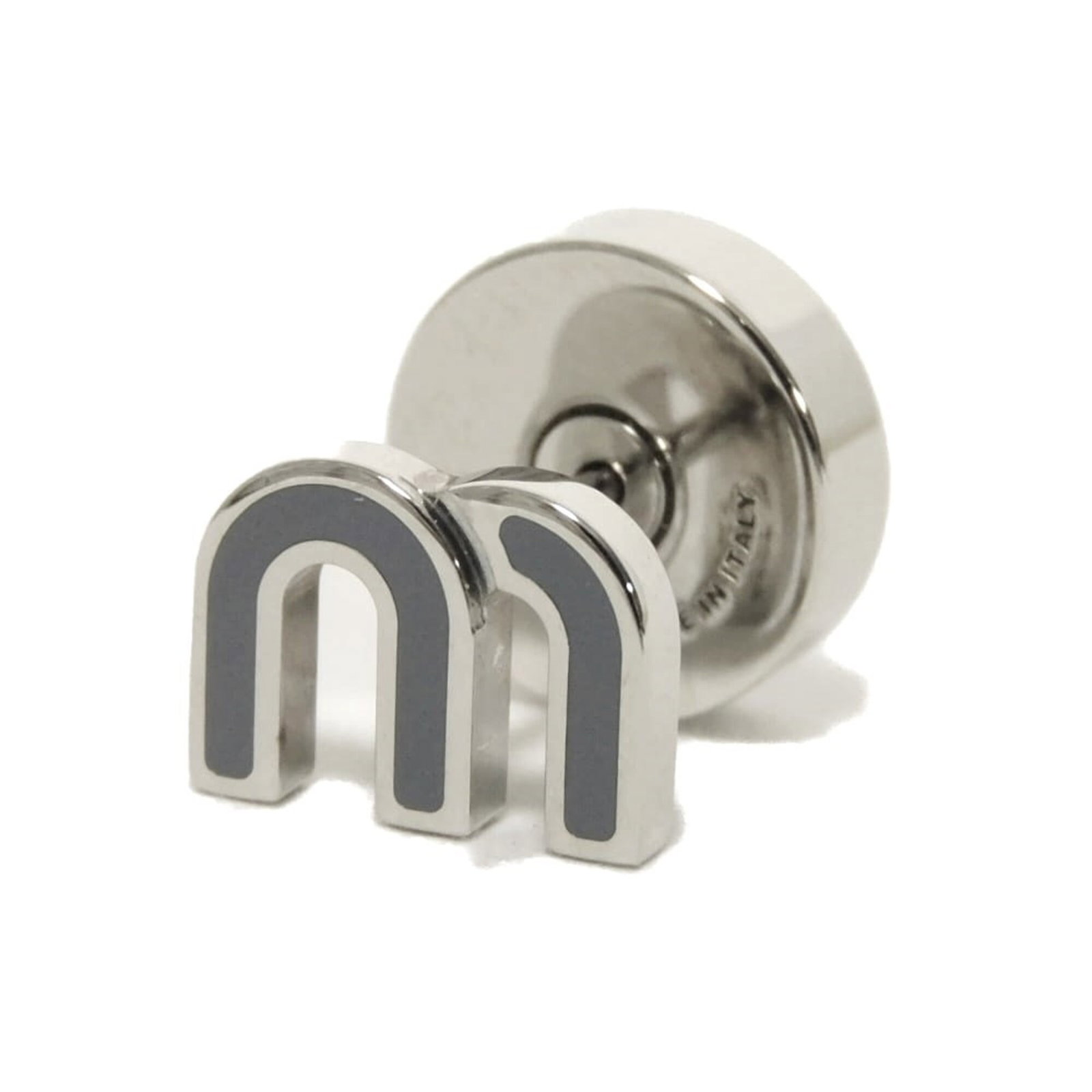 Miu stud earrings enamel: Miu stud earrings enamel Stud earrings with enamel details in gray and silver, measuring 7.00mm x 10.00mm, crafted from high-quality materials. Made by Miu Miu, an Italian fashion brand, these earring