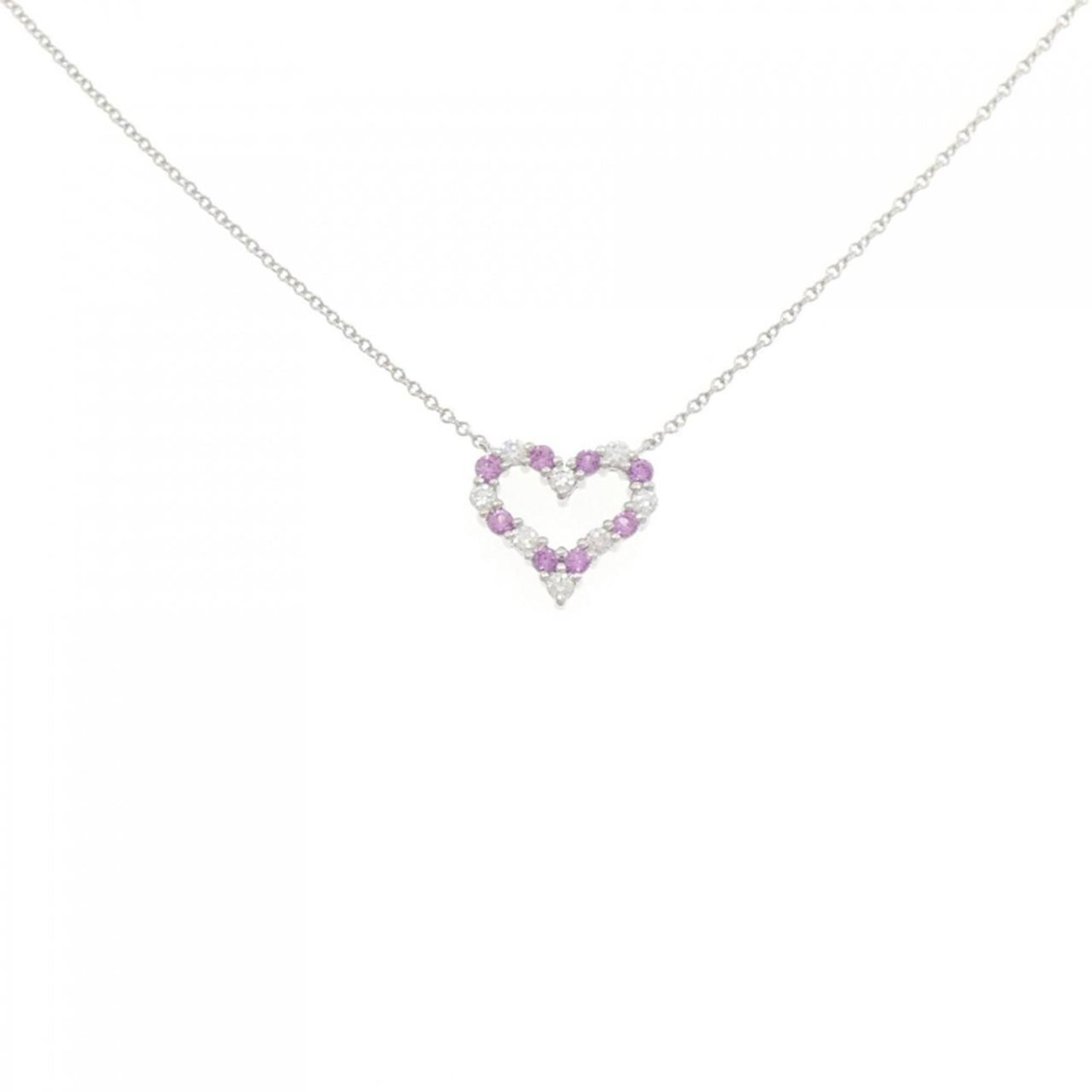Sentimental Heart Mini Necklace by Tiffany: Sentimental Heart Mini Necklace by Tiffany Platinum pendant featuring a diamond and sapphire, measuring 11.3mm x 12.3mm. This Tiffany necklace boasts a sleek design with a 41 cm / 16.14'' adjustable n
