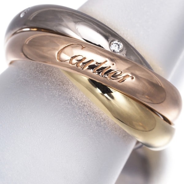 Cartier Ring Diamond Trinity 3Color Classic 5P Eu50 18K Yg/ Wg/ Rg: Cartier Ring Diamond Trinity 3Color Classic 5P Eu50 18K Yg/ Wg/ Rg Cartier's iconic Trinity collection shines in this stunning ring featuring a natural diamond, expertly crafted in multi-tone gold. Th