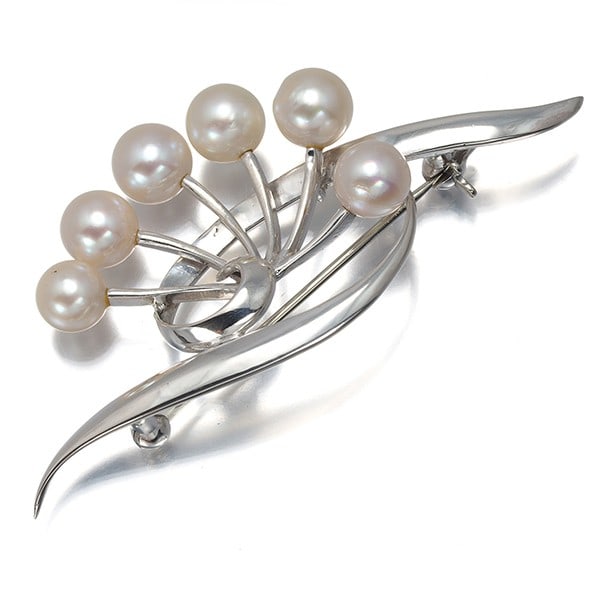 Mikimoto Brooch Akoya Pearl 5.6-6.3Mm Leaf Silver (1 of 5)