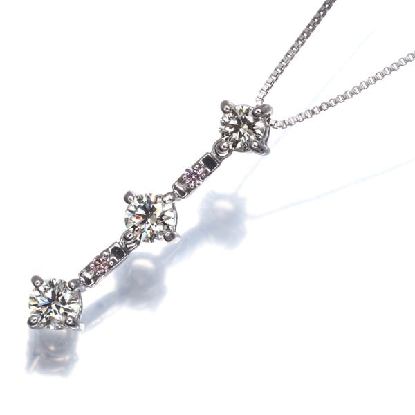 Clear&Pink Diamond 0.504Ct/ 0.03Ct Necklace 18K 750 White Gold: Clear&Pink Diamond 0.504Ct/ 0.03Ct Necklace 18K 750 White Gold 18k White Gold Necklace with Clear&Pink Diamond Pendant. This elegant necklace features a clear diamond pendant weighing 0.504ct, paired 