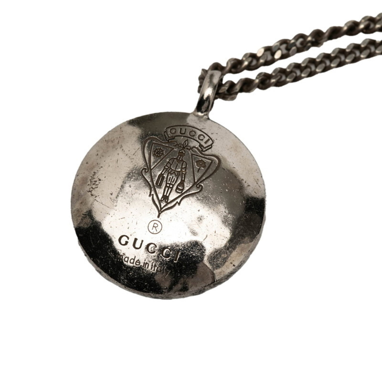 Gucci Crest Round Coin Chain Pendant Necklace Sv925 Silver Women's Gucci (1 of 6)