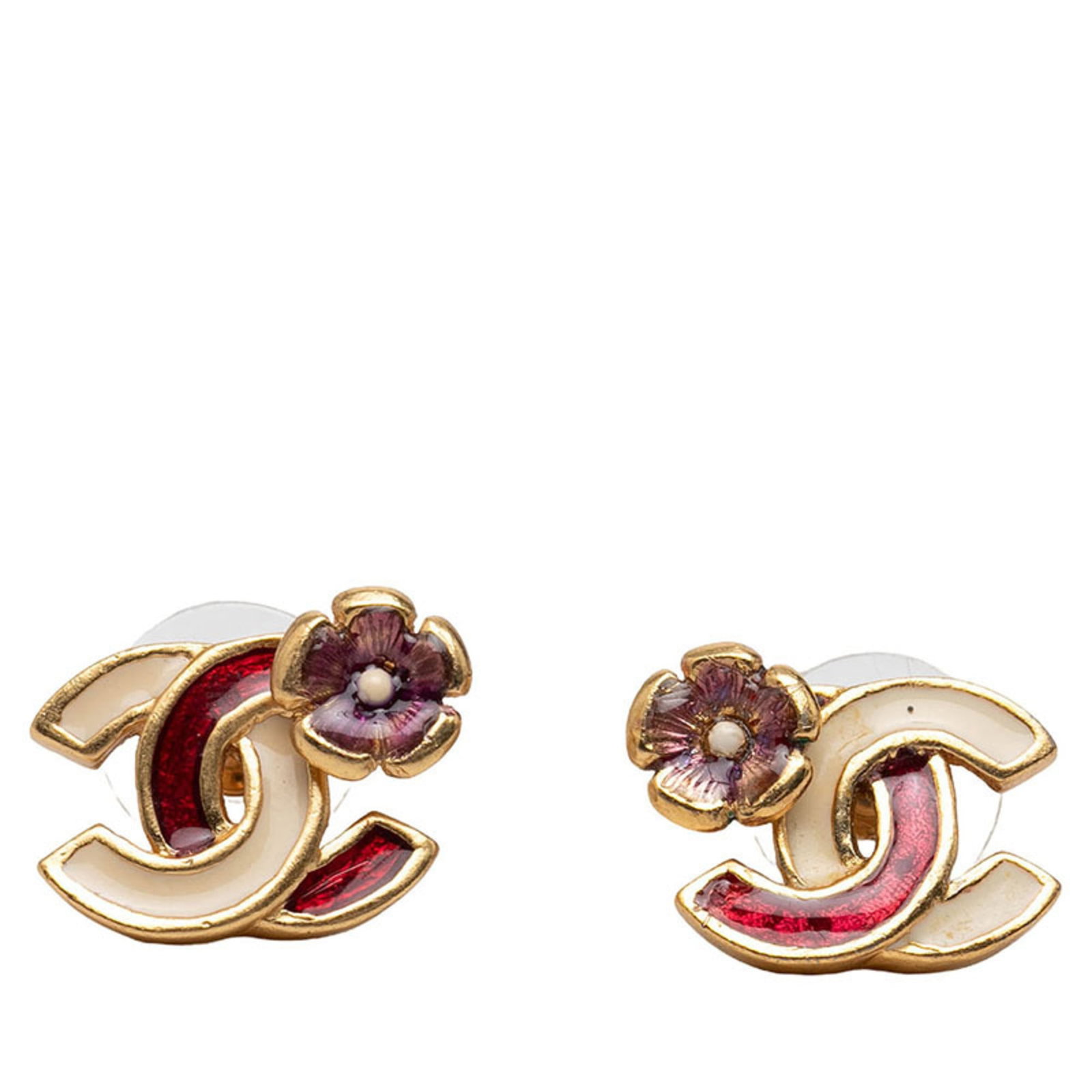 Chanel Stud Earrings Gold Plating: Chanel Stud Earrings Gold Plating Gold plating adds a touch of luxury to these Chanel stud earrings, featuring a sleek and modern design. The multi-color finish gives them a unique twist, making them 