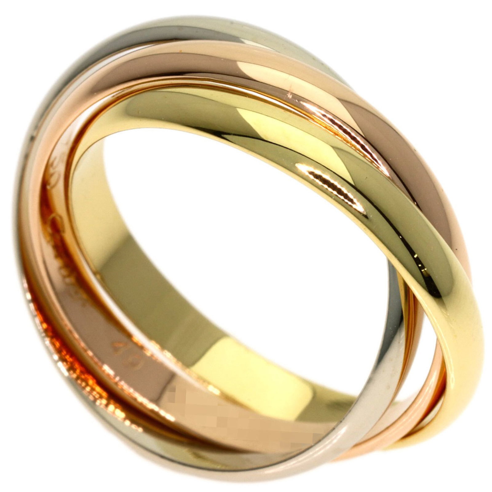 Pink Gold 18K Cartier Band Ring Yellow White: Pink Gold 18K Cartier Band Ring Yellow White Pink gold (18K), white gold (18K), and yellow gold (18K) come together in this elegant Cartier band ring, available in US size 5. The combination of these 