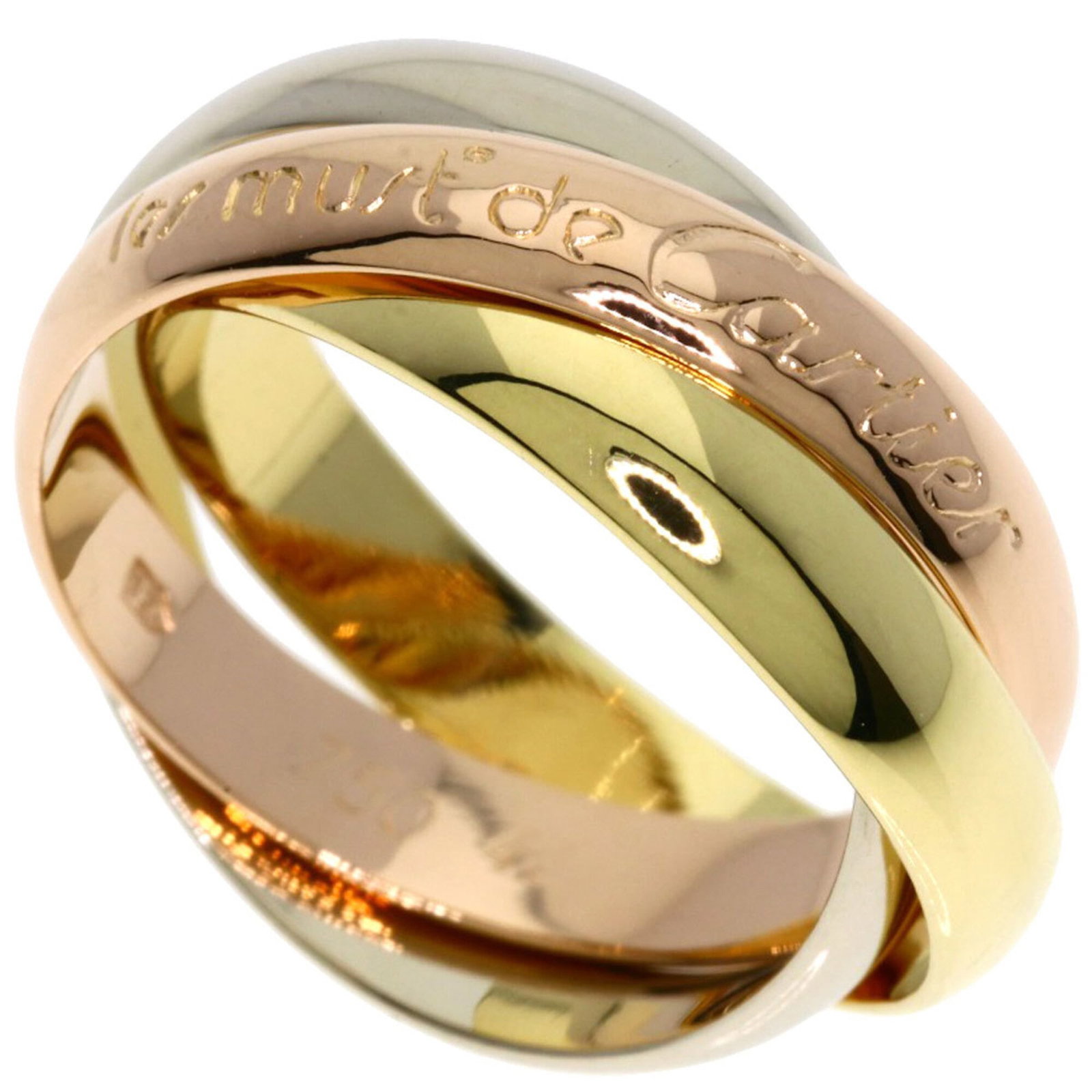 Pink Gold 18K Cartier Band Ring Yellow White: Pink Gold 18K Cartier Band Ring Yellow White Pink gold (18K), white gold (18K), and yellow gold (18K) come together in this elegant Cartier band ring, available in US size 4.5. The combination of thes