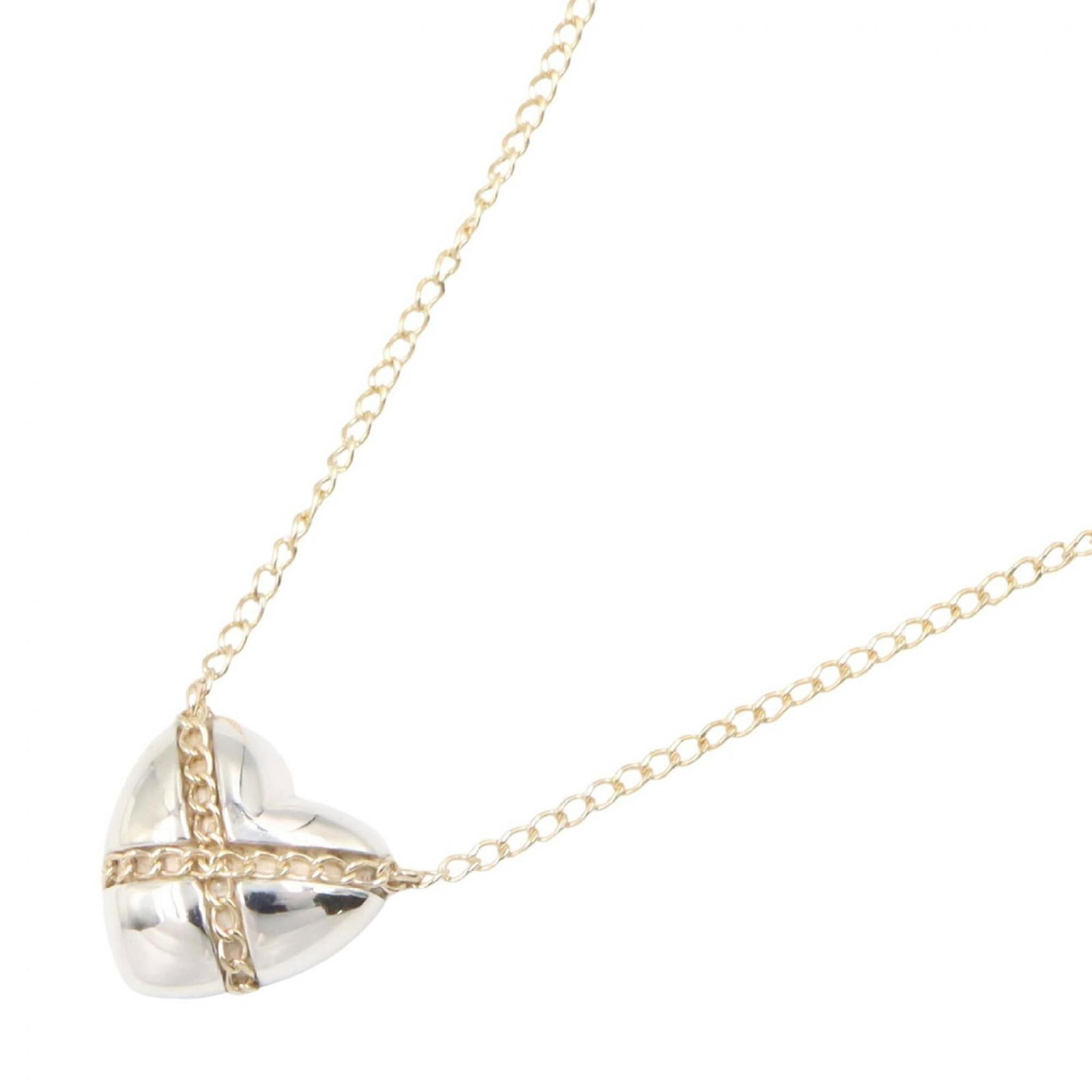 Tiffany & Co. Cross Heart Necklace Sterling Silver 925 14K Yellow Gold Women'S Gold Tone: Tiffany & Co. Cross Heart Necklace Sterling Silver 925 14K Yellow Gold Women'S Gold Tone Sterling silver and 14K yellow gold come together in this elegant cross heart necklace, featuring a 11mm x 11mm