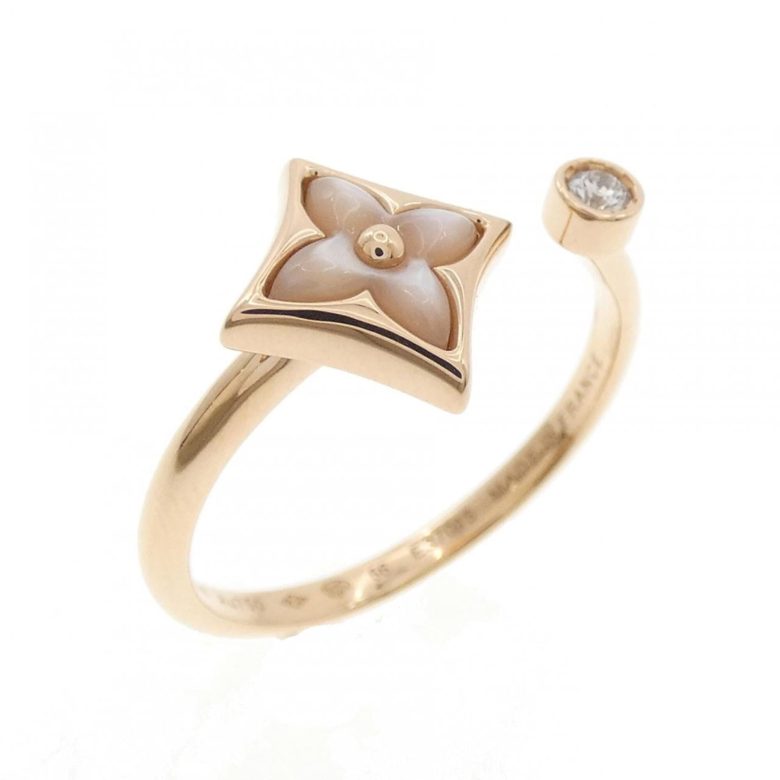 Louis Vuitton Band Pink Gold Ring 18K: Louis Vuitton Band Pink Gold Ring 18K Pink gold (18K) band ring from Louis Vuitton features mother of pearl stone and bears a signature. The ring is available in size 8 US, suitable for women and men 