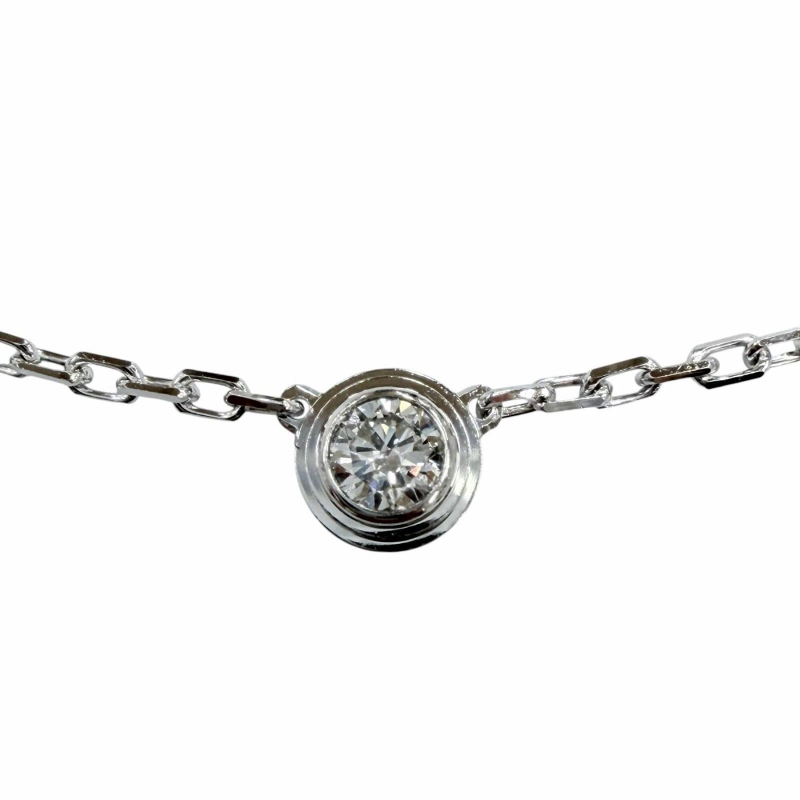 White Gold Diamond Necklace 1P 750 Women's Diameter 4.3Mm Sm Damour Cartier Cpc002: White Gold Diamond Necklace 1P 750 Women's Diameter 4.3Mm Sm Damour Cartier Cpc002 White gold (18K) Cartier necklace with a 4.3mm diameter diamond pendant, set in a sturdy chain that adjusts to fit 37